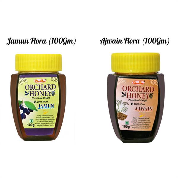Orchard Honey Combo Pack (Jamun+Ajwain) 100 Percent Pure and Natural (2 x 100 gm)